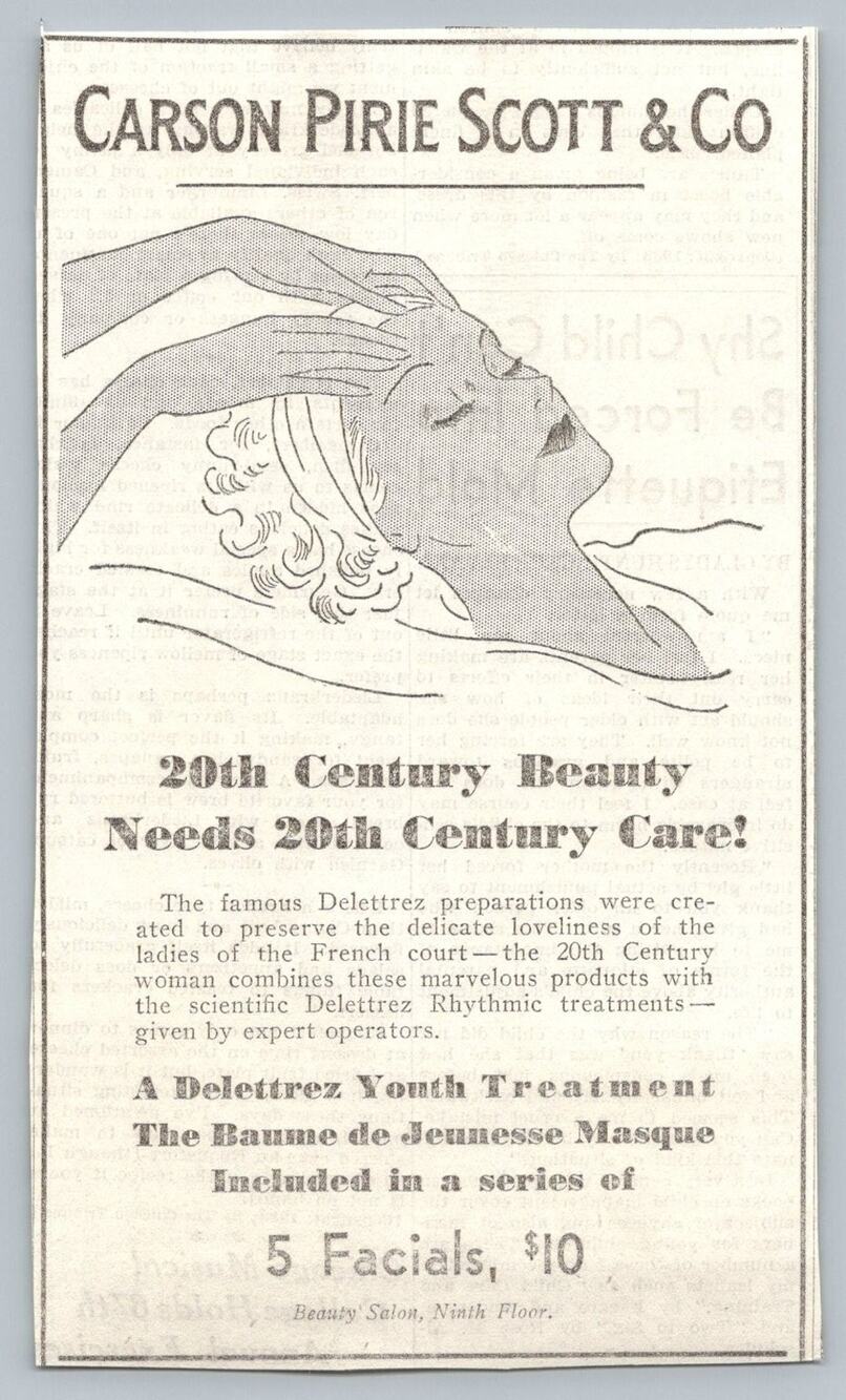1933 Carson Pirie Scott Delettrez Facial Ad 1930s Vintage Beauty Salon Ephemera